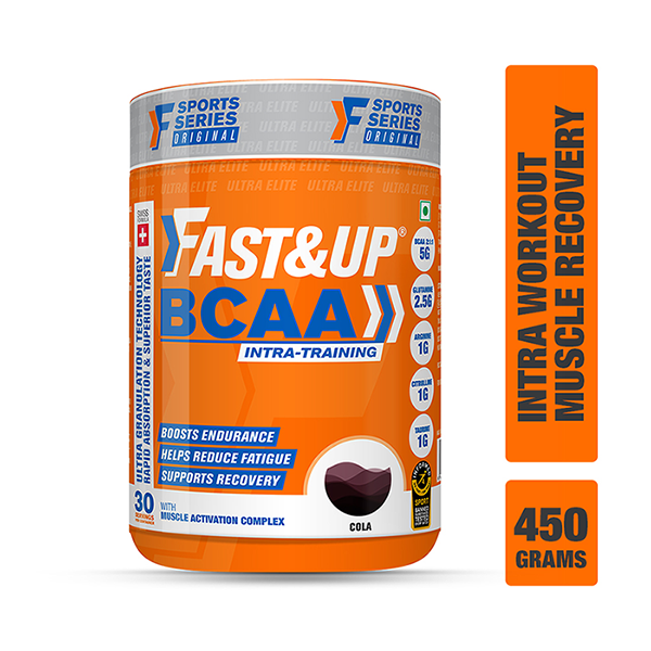 Fast&Up BCAA 2:1:1 For Pre/Intra/Post Workout With Arginine, Glutamine And Muscle Activation Boosters - 450 Gms - Cola Flavour