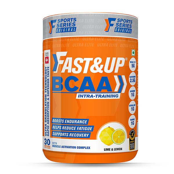 Fast&Up BCAA 2:1:1 For Pre/Intra/Post Workout With Arginine, Glutamine And Muscle Activation Boosters - 450 Gms - Lime&Lemon Flavour