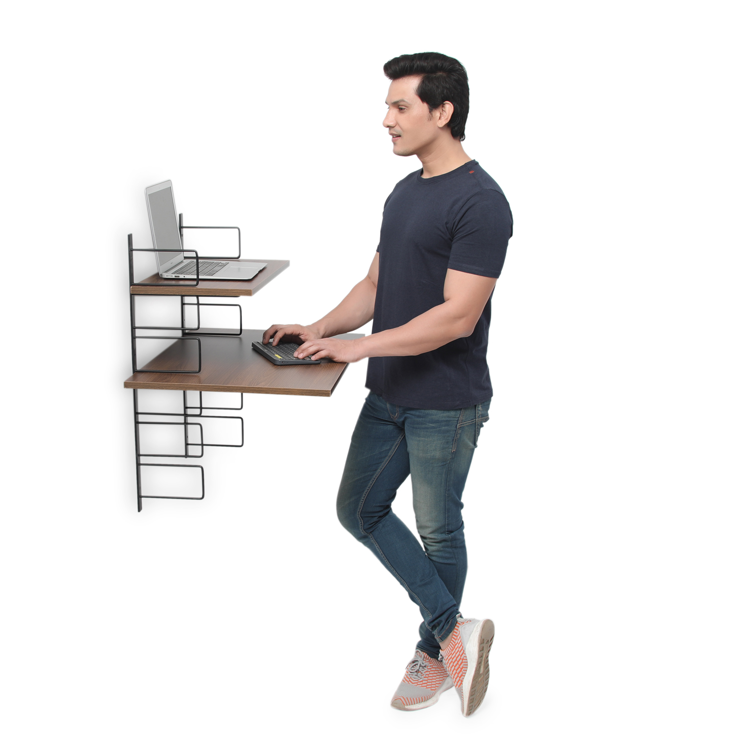 FITIZEN Rack Ergonomic | Height Adjustable | Wall Mounted | Sit-Stand Desk (White And Acacia Brown)