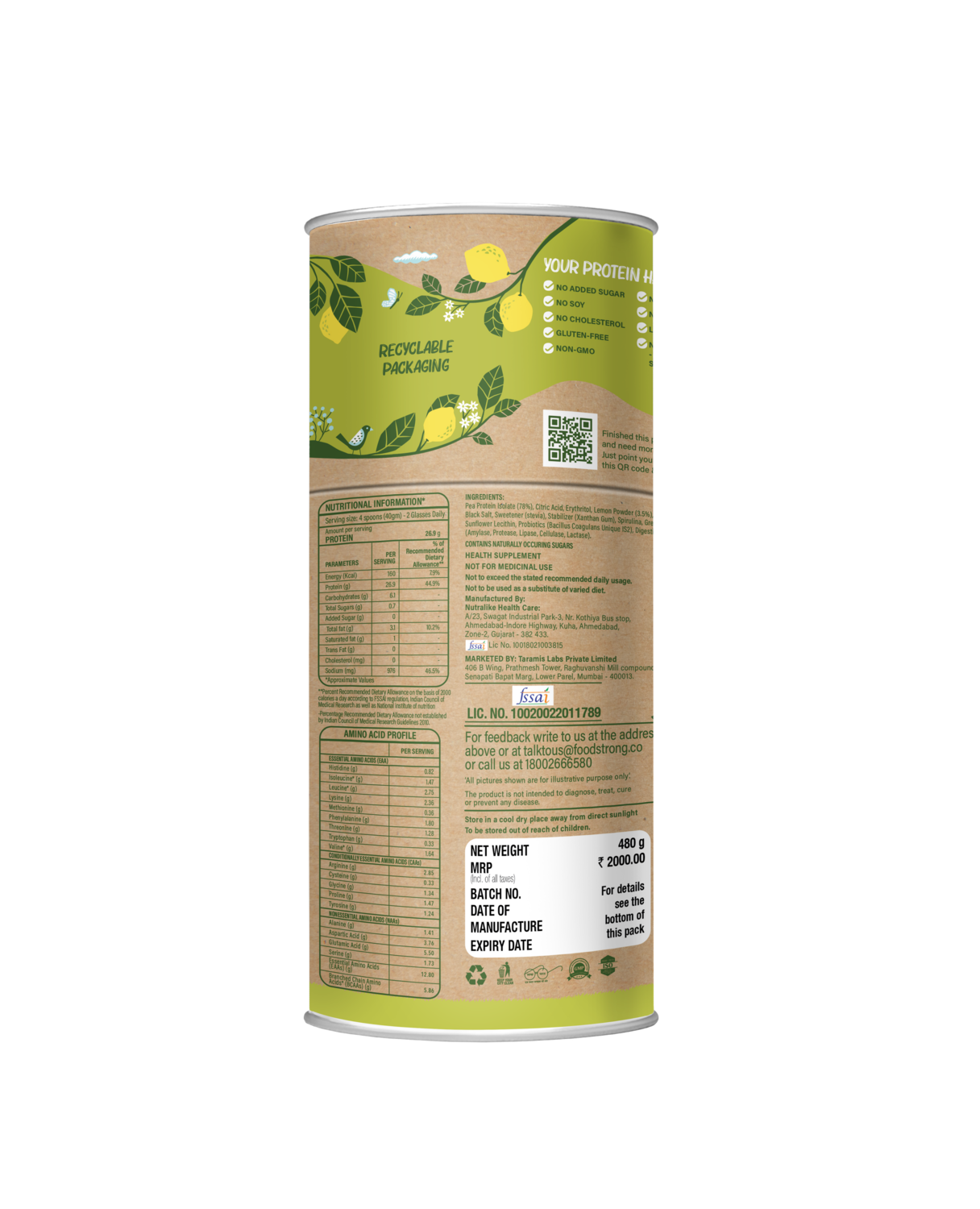 Foodstrong Vegan Protein | Zesty Lemon | 480 G