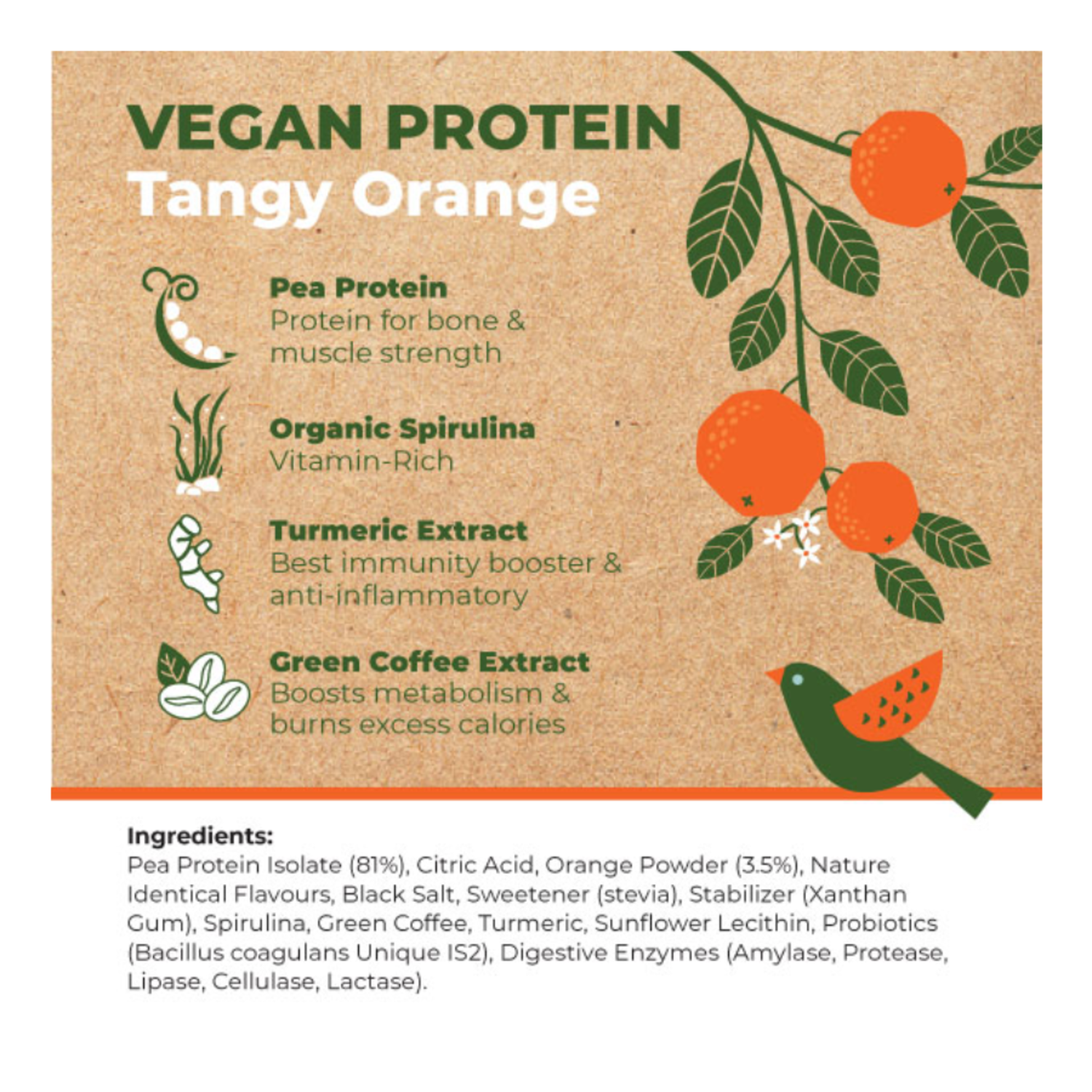 Foodstrong Vegan Protein | Tangy Orange | 480 G