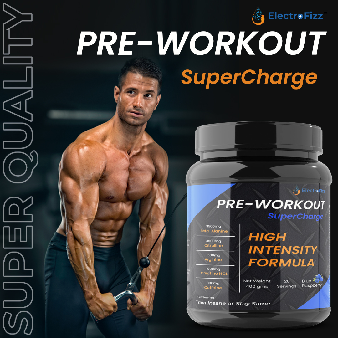 ElectroFizz Pre-Workout SuperCharge For Energy,Power & Laser Focus-26 Scoops (400 Gm) Blue Raspberry