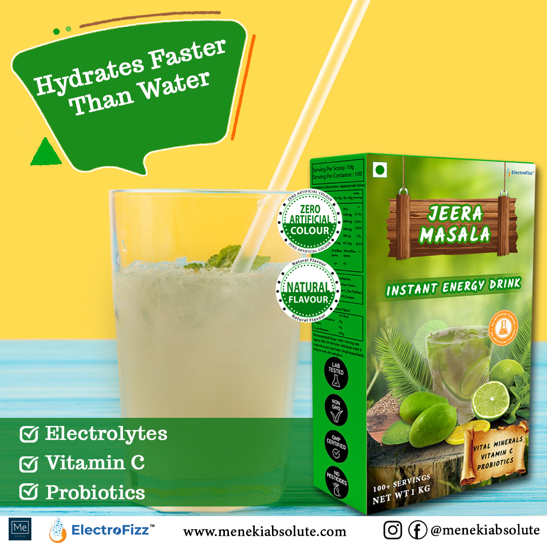 ElectroFizz Instant Energy Powder For Workout- Electrolytes, Vitamin C, Probiotics- Jeera Masala