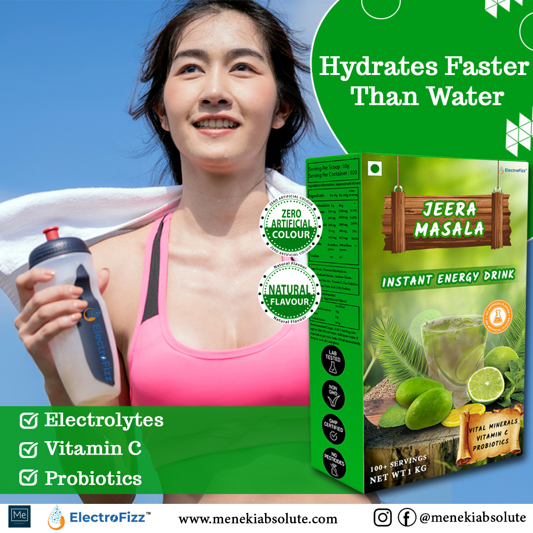 ElectroFizz Instant Energy Powder For Workout- Electrolytes, Vitamin C, Probiotics- Jeera Masala