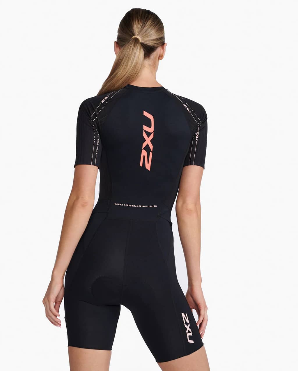 2XU Woman's Aero Sleeved Trisuit Black/Hyper Coral