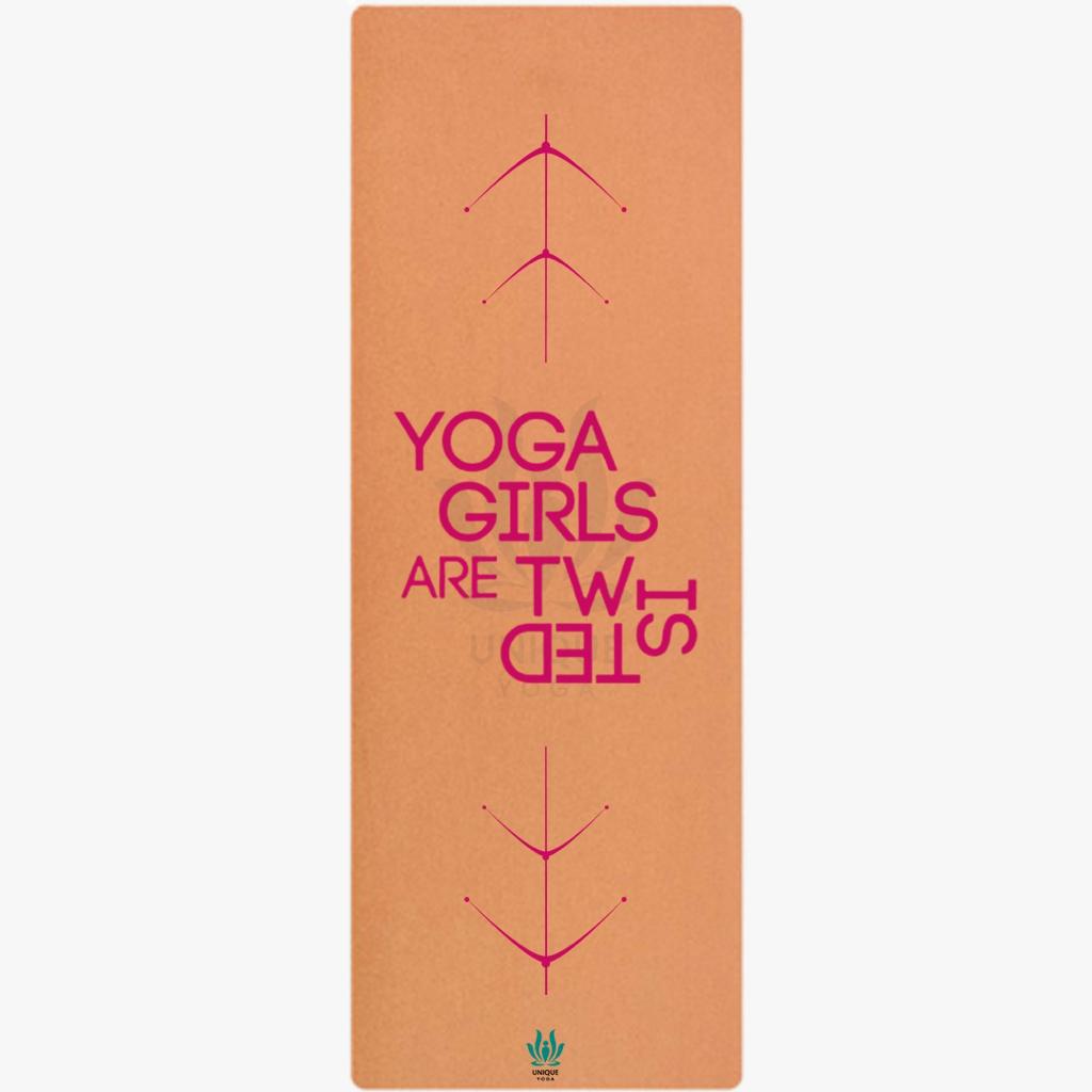 Cork Yoga Mats-Printed Text-'Yoga Girls Are Twisted' - Latex Base Grip- Pink