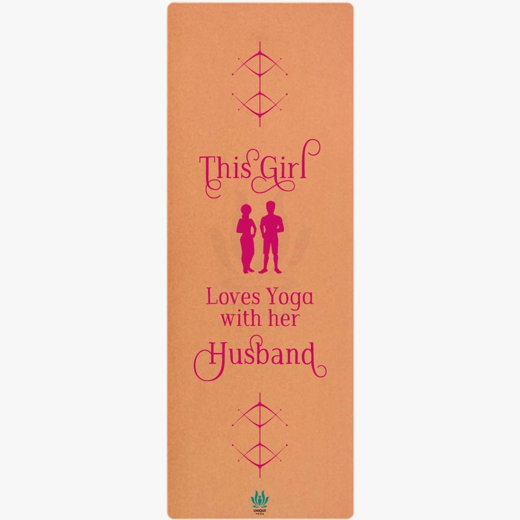 Cork Yoga Mats-Printed Text-'This Girl Loves Yoga' - Latex Base Grip-Pink