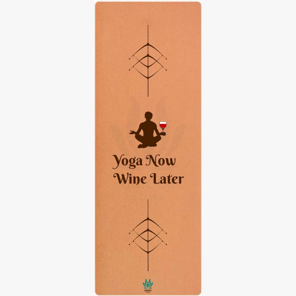 Yoga Mats-Printed Design-'Yoga Now Wine Later'- Eva Base Grip 2MM-Brown