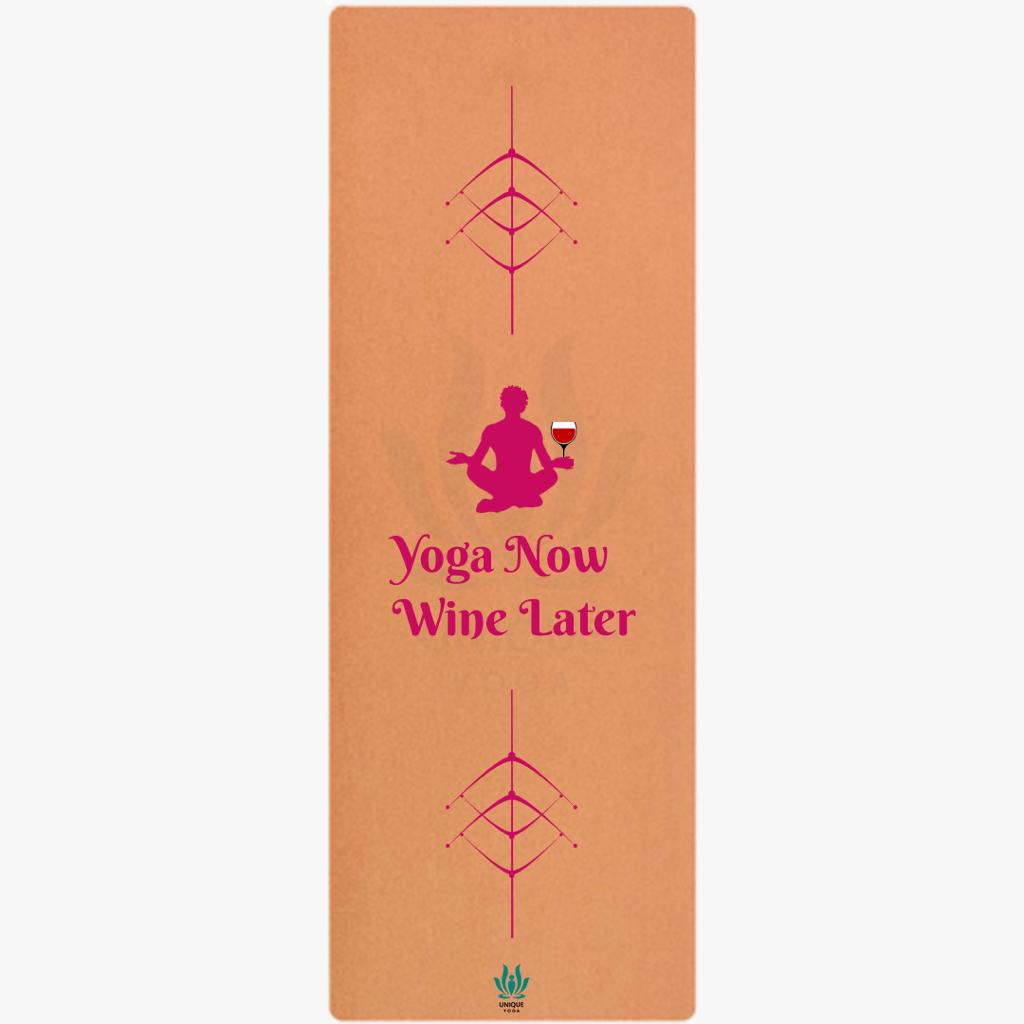 Yoga Mats-Printed Design-'Yoga Now Wine Later'- Eva Base Grip 2MM-Pink