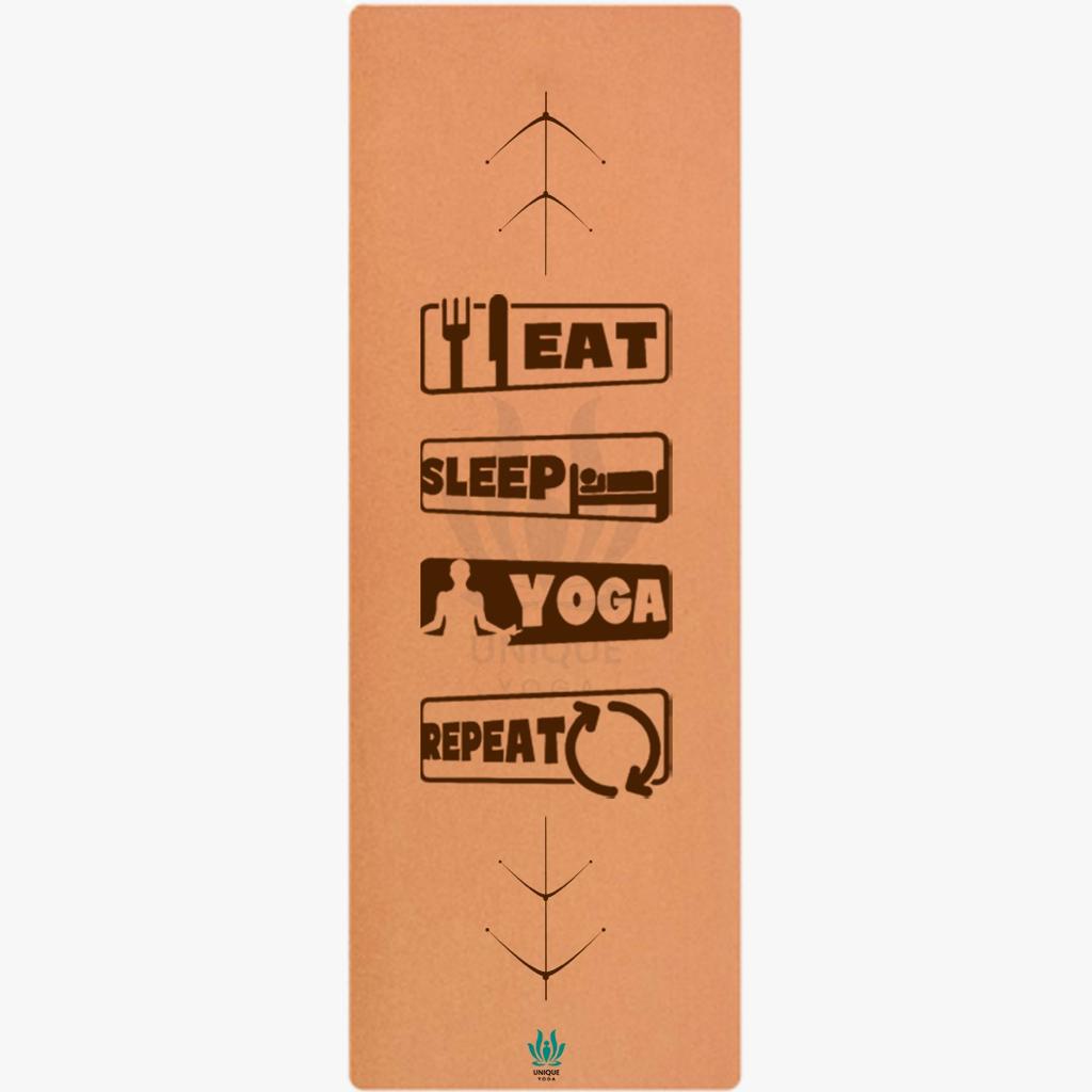 Yoga Mats-Printed Design-'Eat Sleep Yoga Repeat'- Eva Base Grip 5MM-Brown