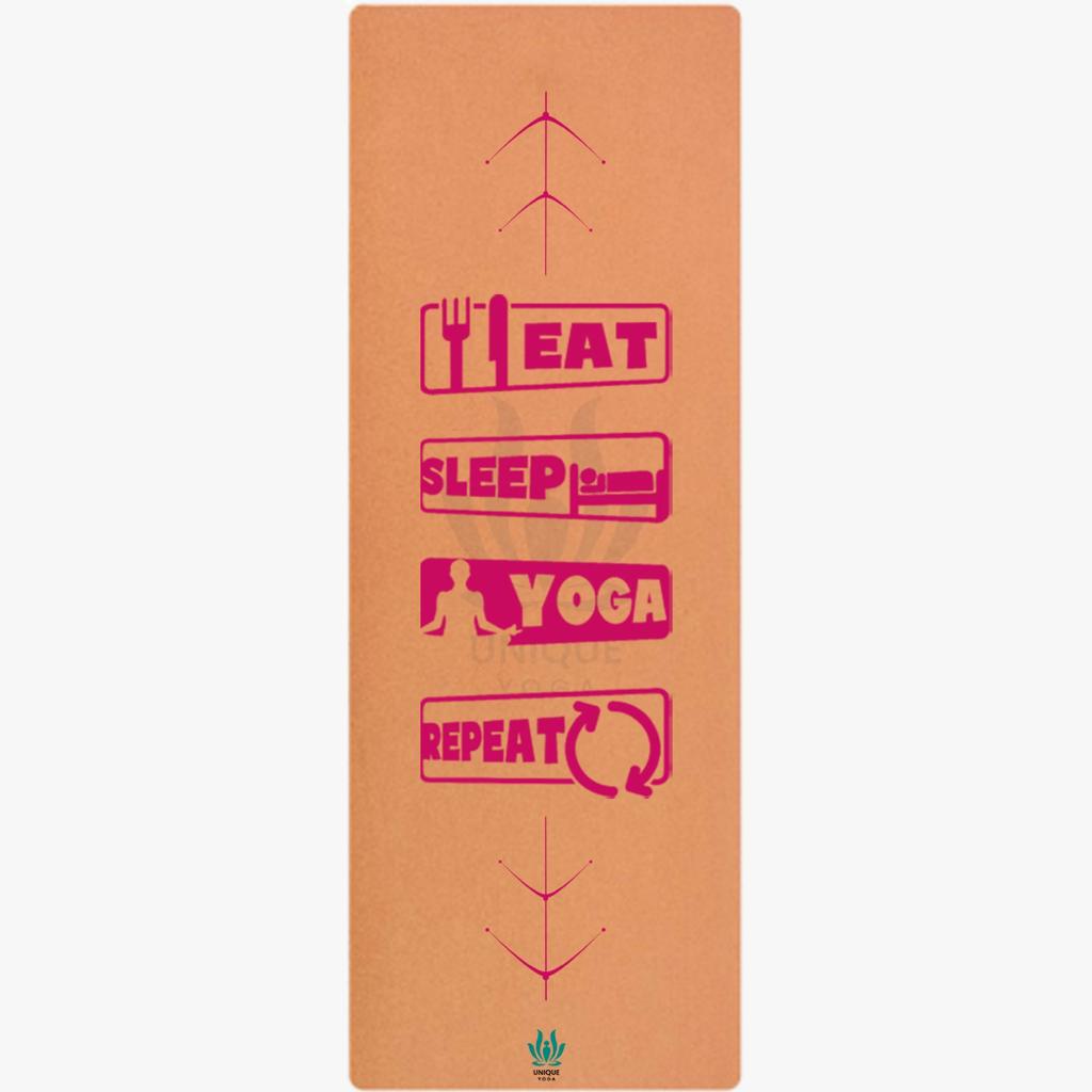 Yoga Mats-Printed Design-'Eat Sleep Yoga Repeat'- Eva Base Grip 5MM-Pink