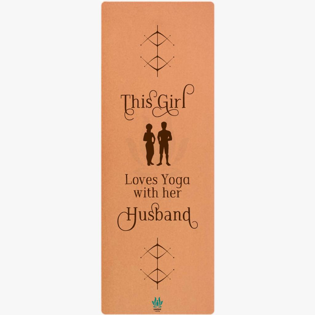 Yoga Mats-Printed Design-'This Girl Loves Yoga With Her Husband'- Eva Base Grip 5MM-Brown