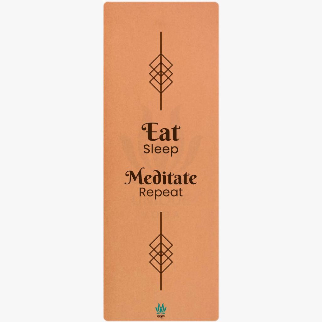 Yoga Mats-Printed Design-'Eat Sleep Meditate Repeat'- Eva Base Grip 5MM-Brown