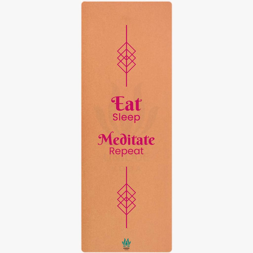 Yoga Mats-Printed Design-'Eat Sleep Meditate Repeat'- Eva Base Grip 5MM-Pink