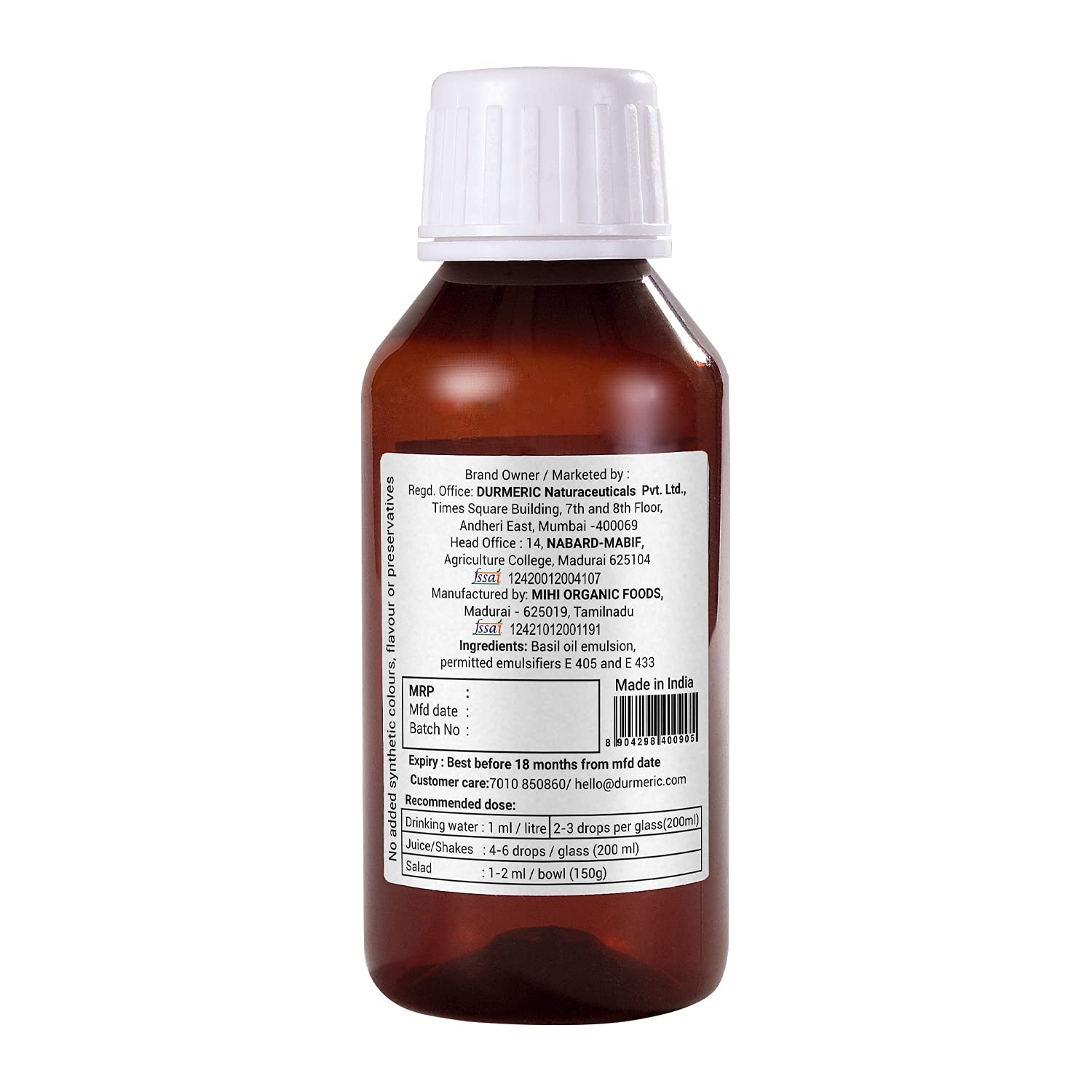 Durmeric Onedrop Intensive Basil Herbal Drops - 100 Ml