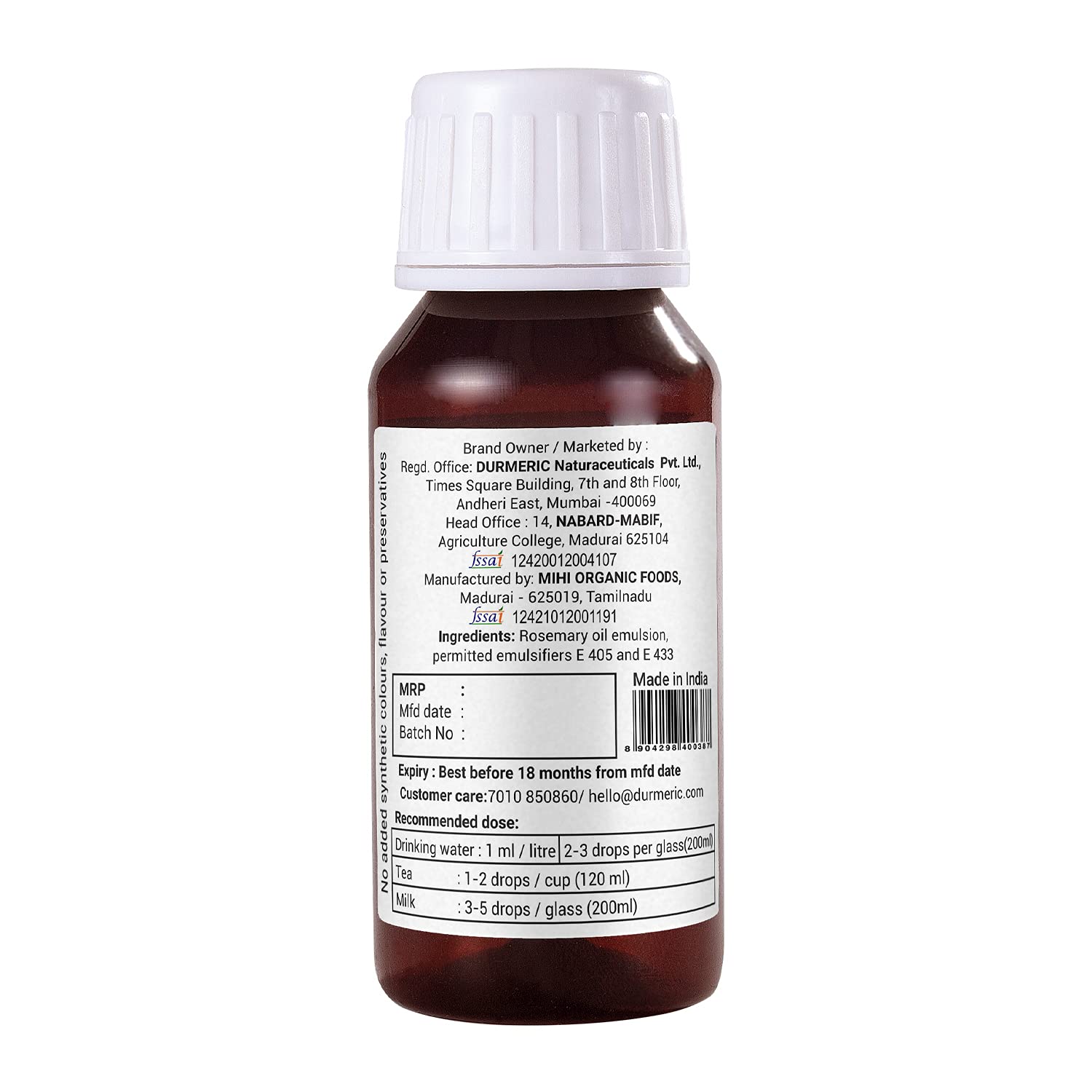 Durmeric Onedrop Intensive Rosemary Herbal Drops - 60 Ml 