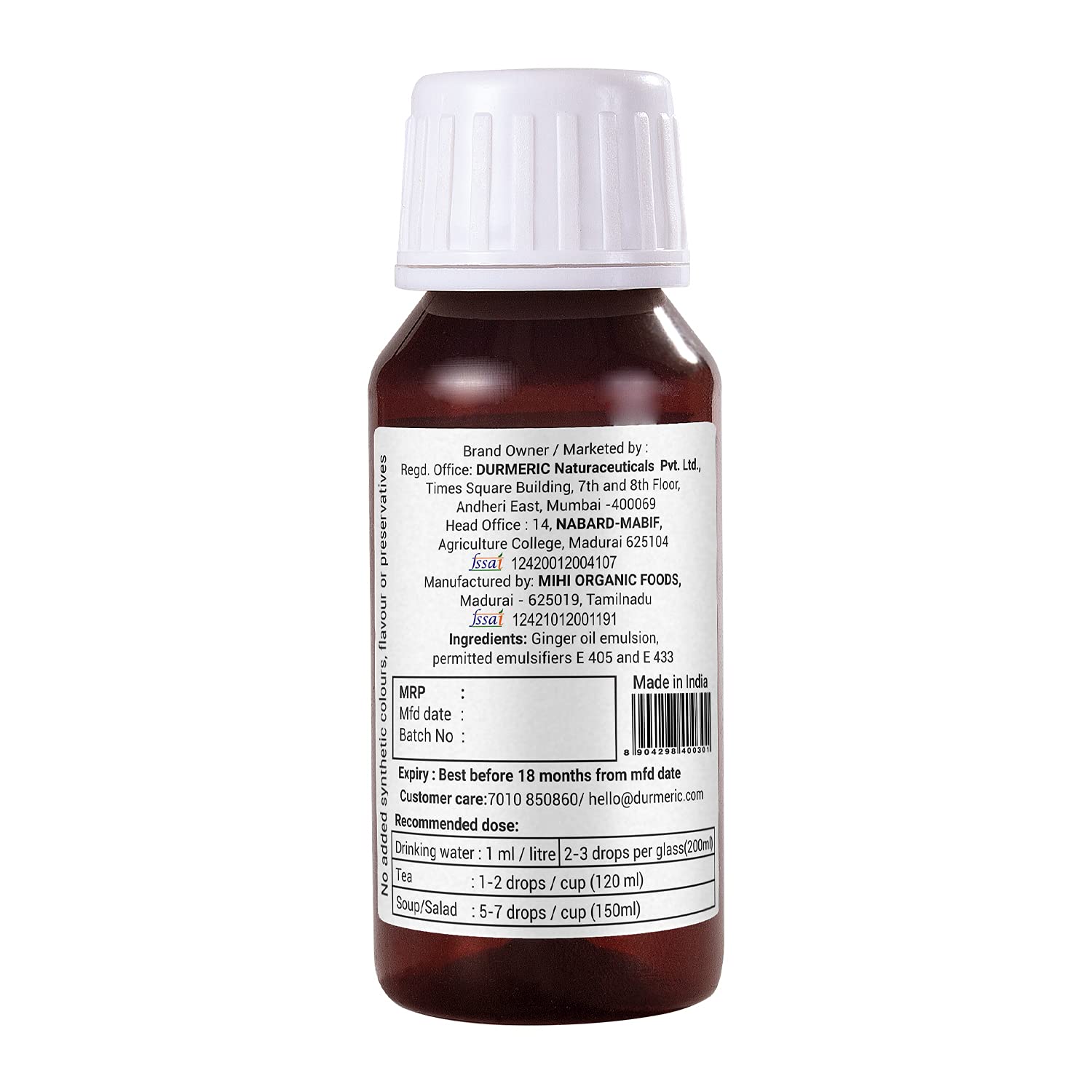 Durmeric Onedrop Intensive Ginger Herbal Drops - 100 Ml