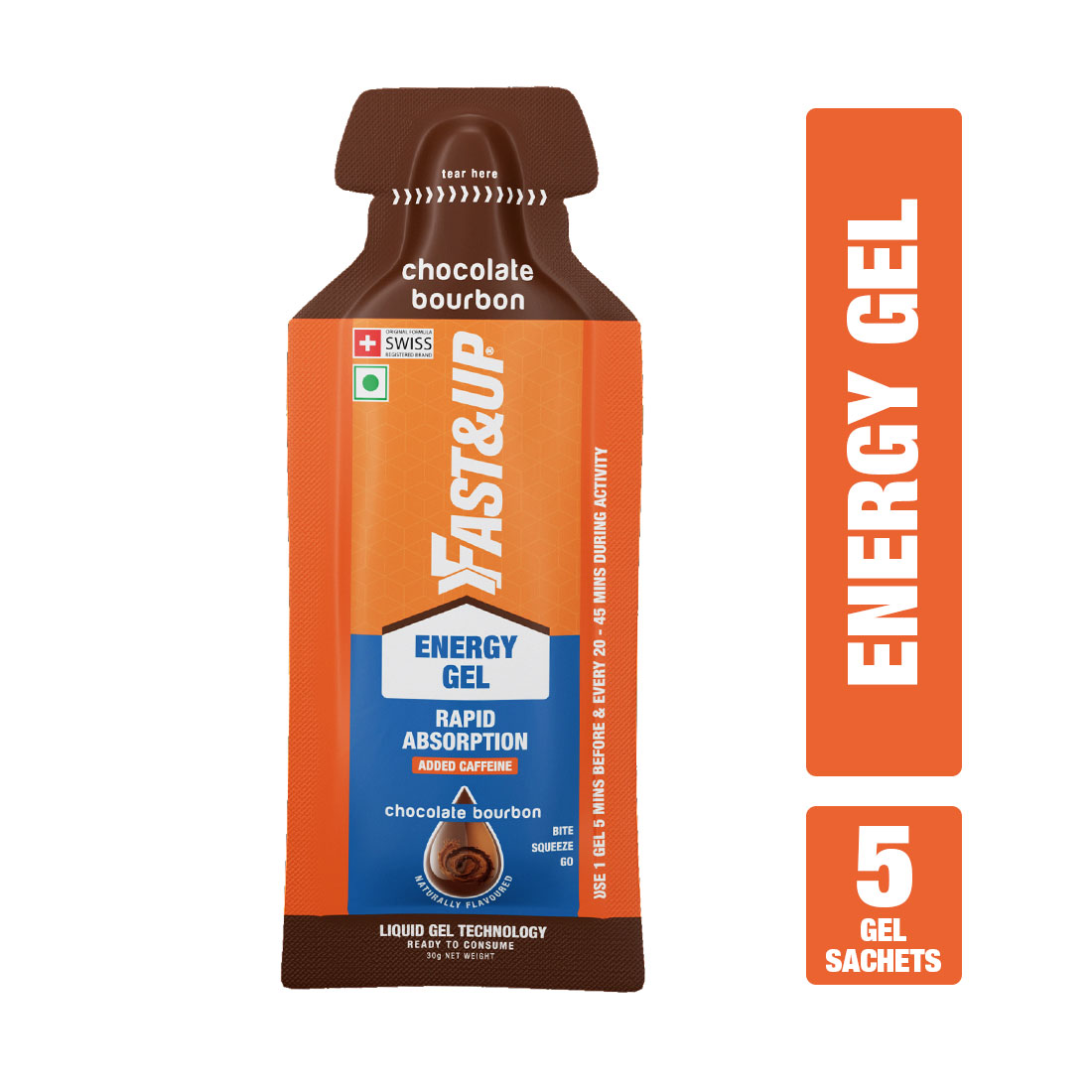 Fast&Up Energy Gel- Gel For Running & Cycling, Instant Energy Booster - Chocolate Bourbon Flavour