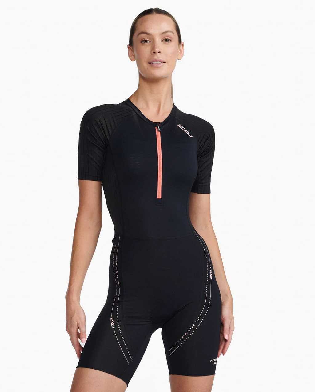 2XU Woman's Aero Sleeved Trisuit Black/Hyper Coral