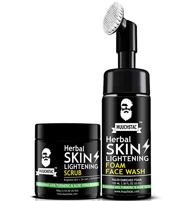 Muuchstac Skin Lightening Haldi Foam Face Wash With Herbal Skin Lightening Scrub
