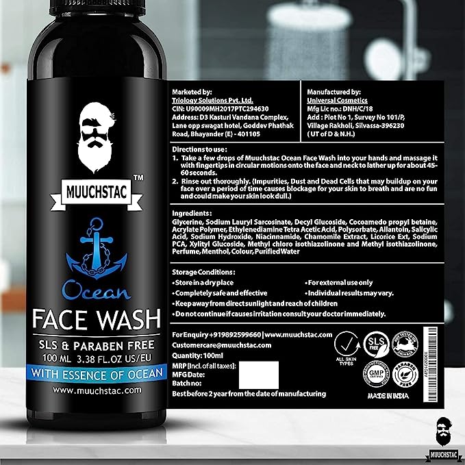 Muuchstac Men's Ocean Face Wash No SLS, Silicone And Paraben Pack Of