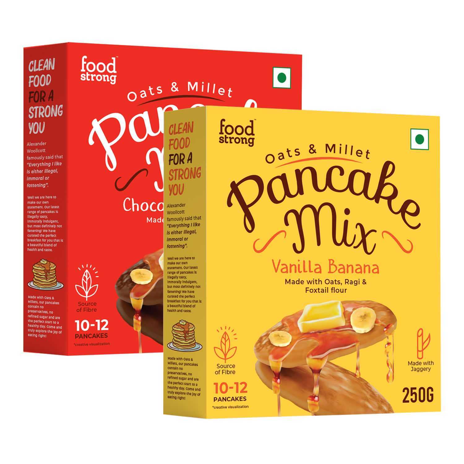 Foodstrong Oats & Millets Vanilla Banana & Chocolate Banana Pancake Mix | 250 G | Pack Of 2