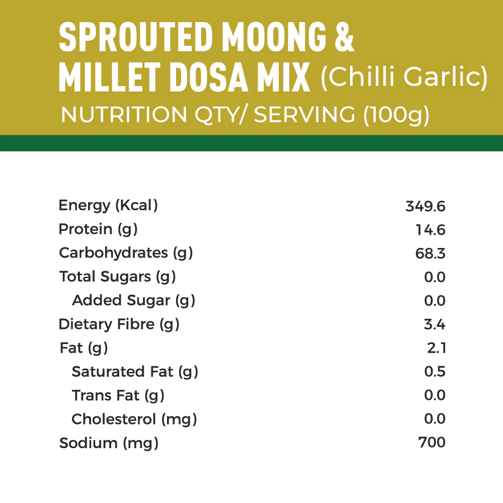 Foodstrong Sprouted Moong Dosa Mix | Chilli Garlic | 150 X 3 G