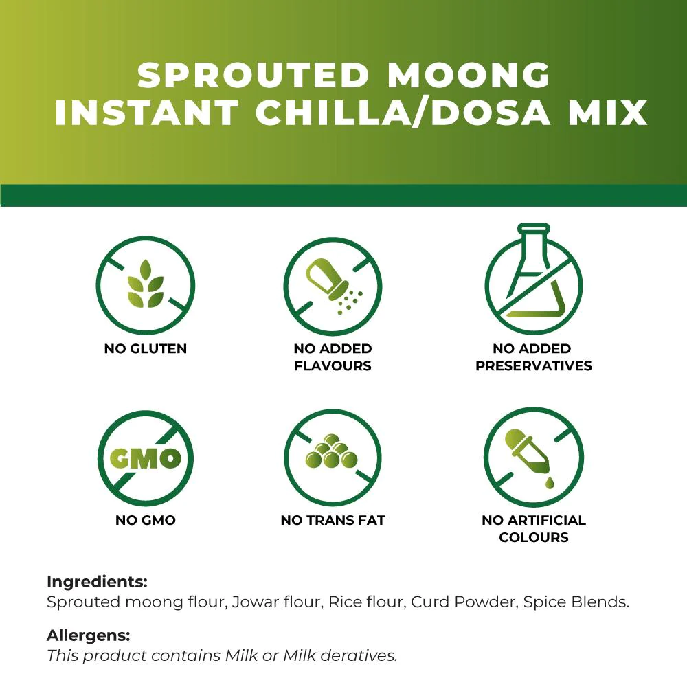Foodstrong Sprouted Moong Dosa Mix | Chilli Chat | 150 X 3 G