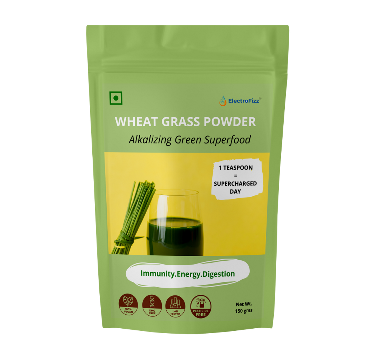 ElectroFizz Pure Wheat Grass Powder Superfood, Detox,Vegan-150 Gms Pouch