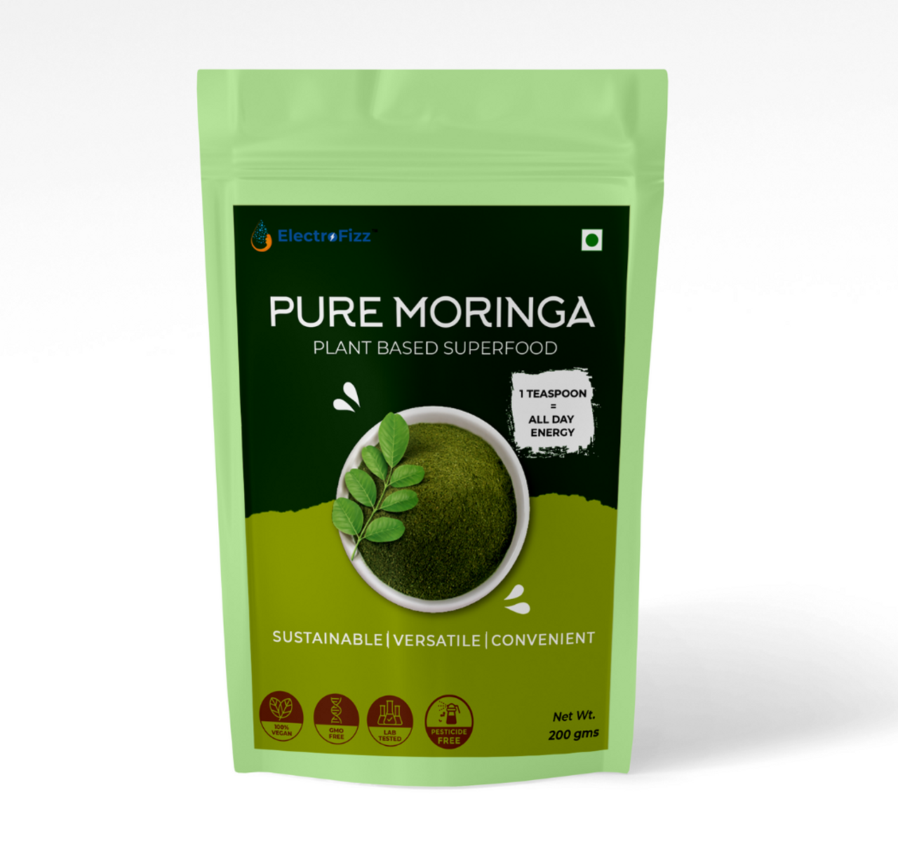 ElectroFizz Pure Moringa Leaf Powder For Weight Loss, Energy Levels, Digestive Health,200 Gms Pouch