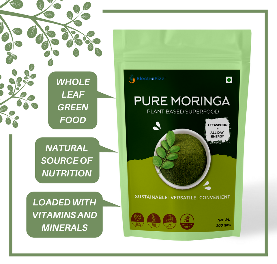 ElectroFizz Pure Moringa Leaf Powder For Weight Loss, Energy Levels, Digestive Health,200 Gms Pouch