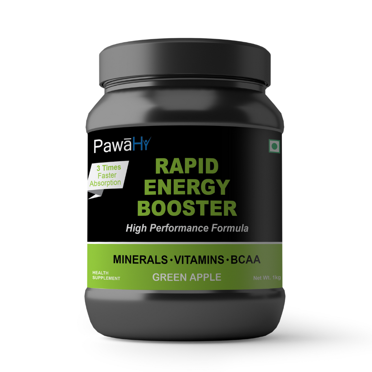 PawaHy Isotonic Workout Electrolyte Energy Drink With 2:1:1 BCAA,L-Glutamine- 1kg -Green Apple