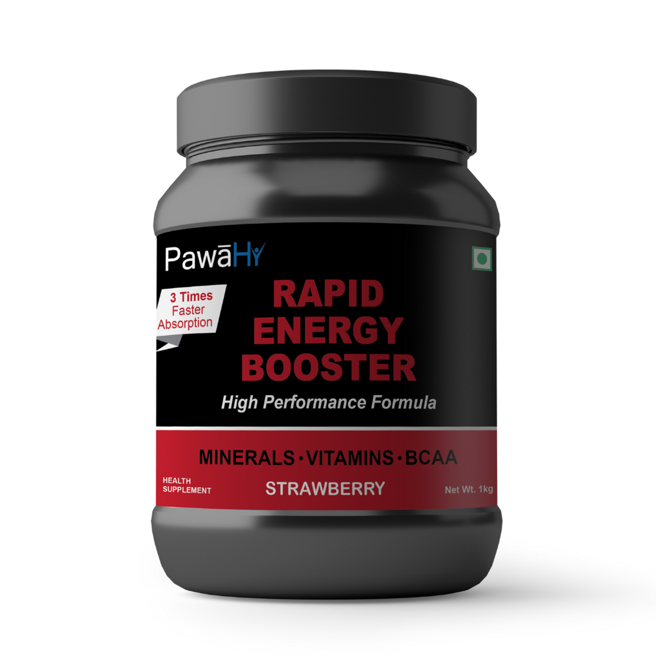 PawaHy Isotonic Workout Electrolyte Energy Drink With 2:1:1 BCAA,L-Glutamine- 1kg -Strawberry