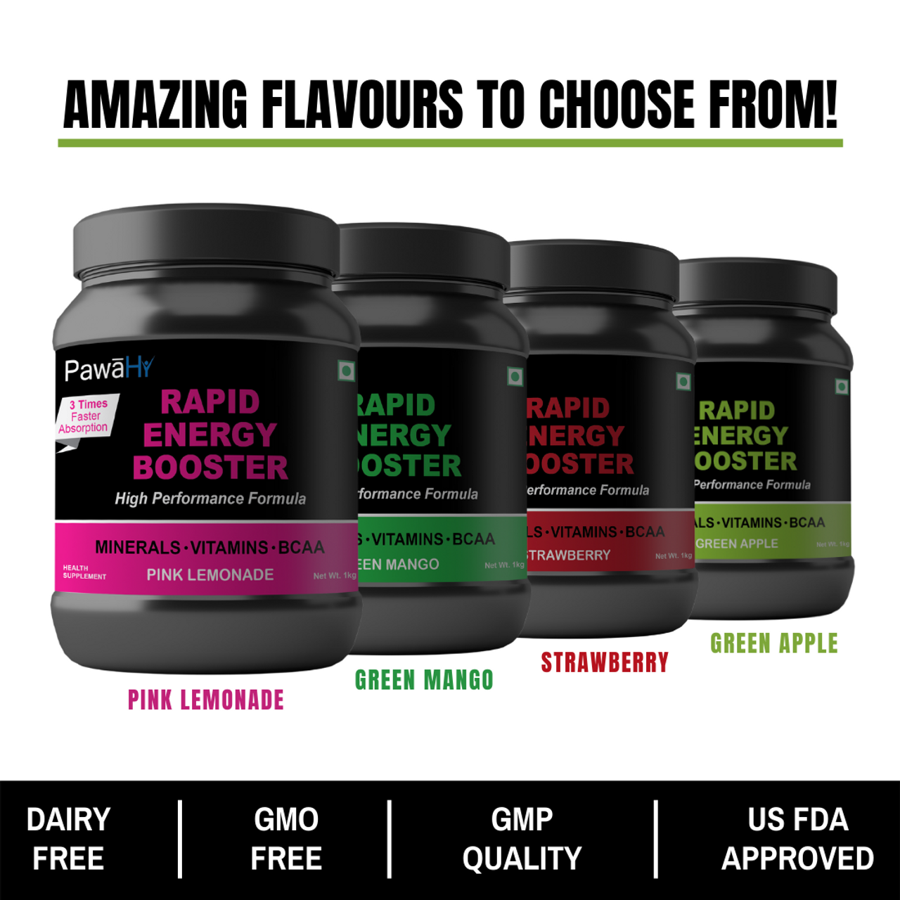 PawaHy Isotonic Workout Electrolyte Energy Drink With 2:1:1 BCAA,L-Glutamine- 1kg -Strawberry