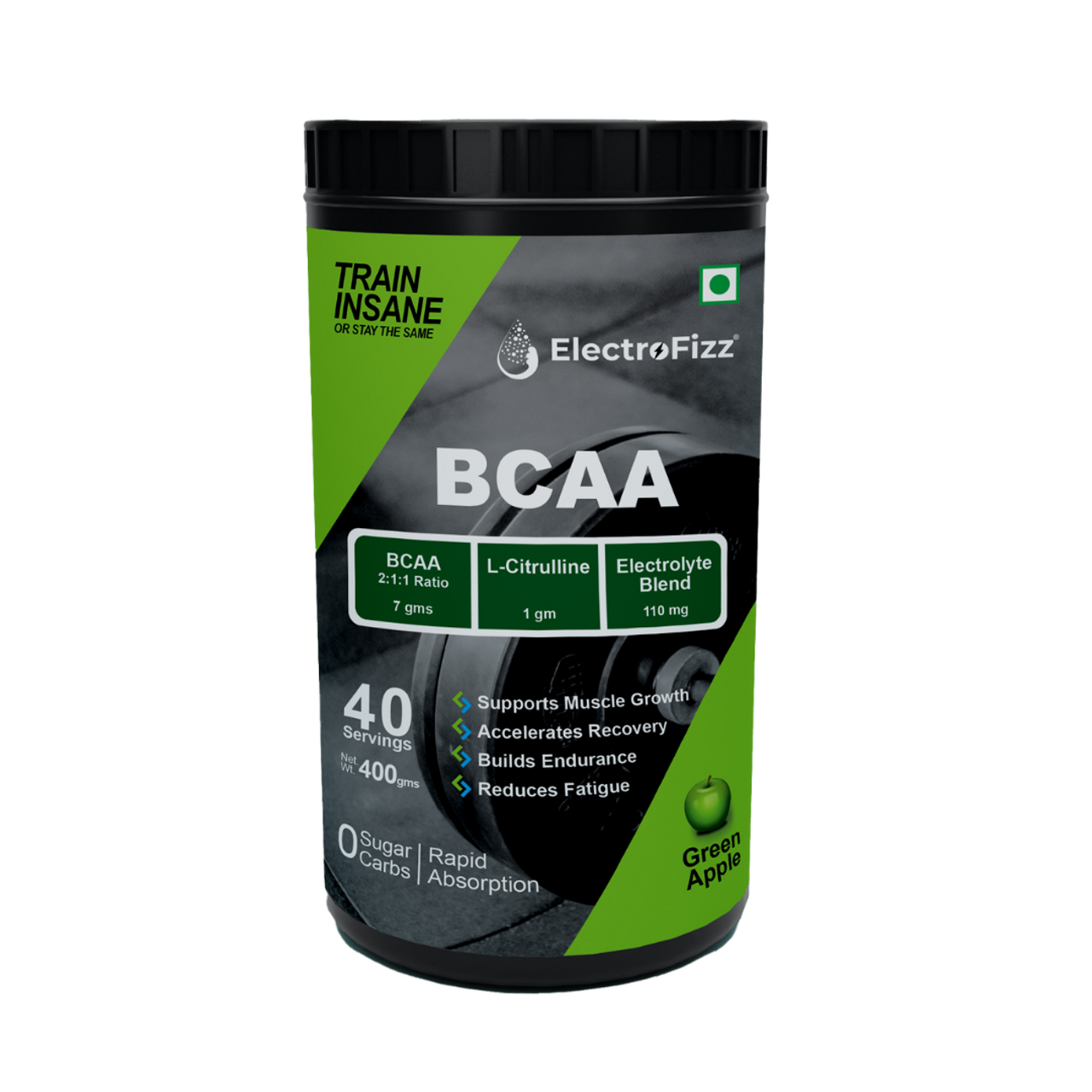 ElectroFizz BCAA 7Gms With Citrulline (Green Apple Flavor) - 400 Gms