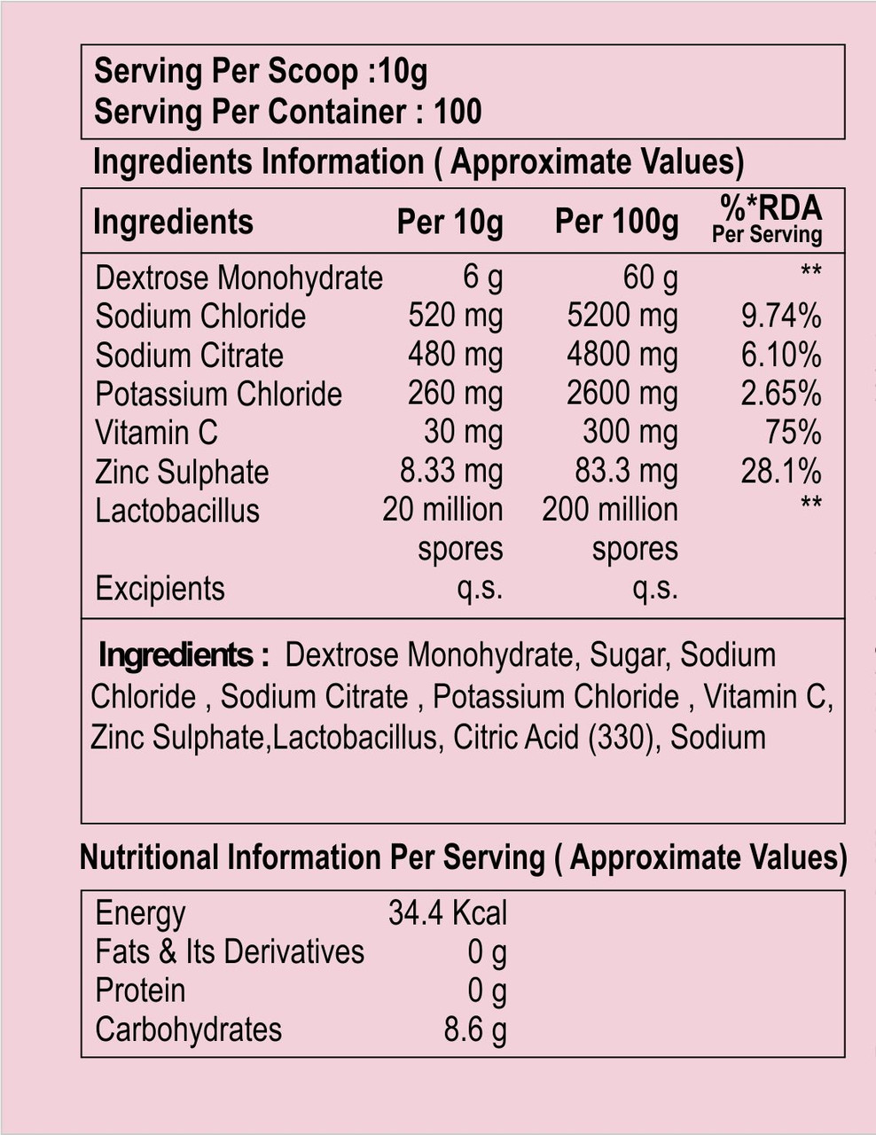 ElectroFizz  Energy Drink Powder- Electrolytes, Vitamin C, Probiotics -Cherry Flavour 1 Kg Jar Pack