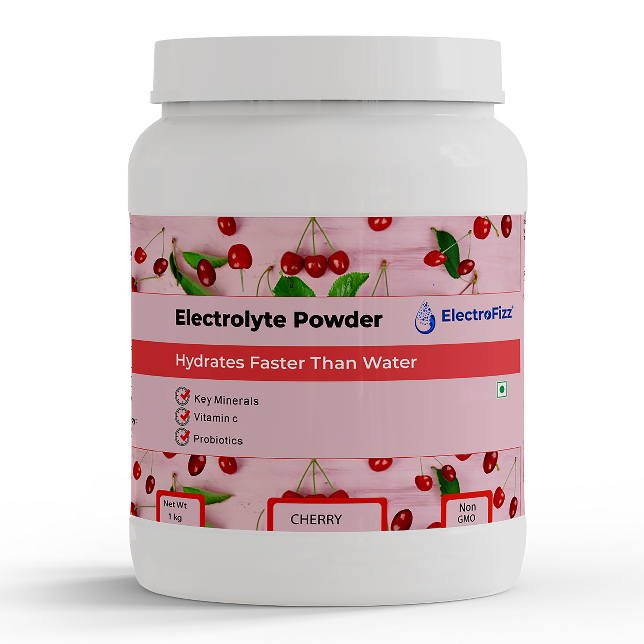 ElectroFizz  Energy Drink Powder- Electrolytes, Vitamin C, Probiotics -Cherry Flavour 1 Kg Jar Pack