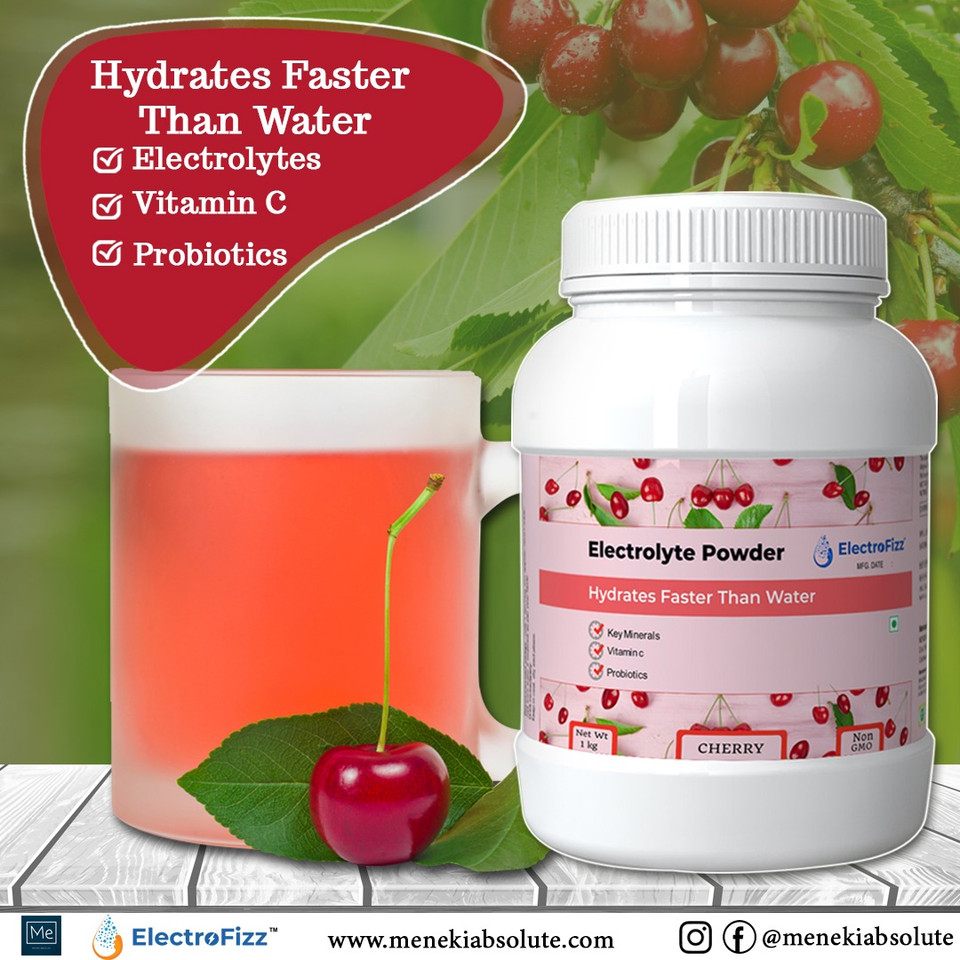 ElectroFizz  Energy Drink Powder- Electrolytes, Vitamin C, Probiotics -Cherry Flavour 1 Kg Jar Pack