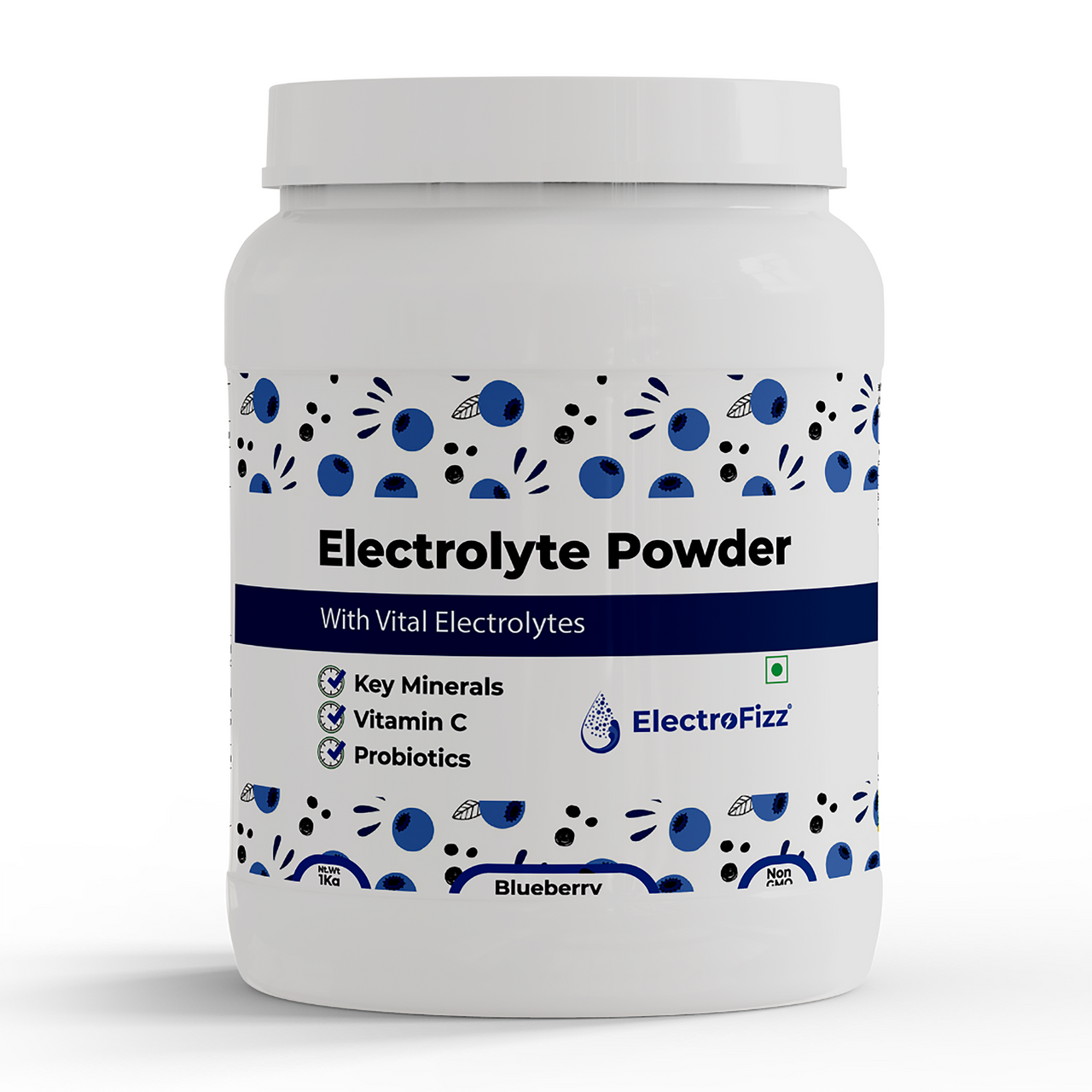 ElectroFizz Energy Drink Powder- Electrolytes, Vitamin C, Probiotics  Blueberry Flavour 1 Kg Jar 