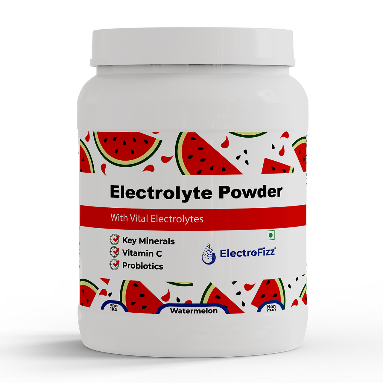 ElectroFizz Energy Drink Powder- Electrolytes, Vitamin C, Probiotics  Watermelon Flavour 1 Kg Jar 