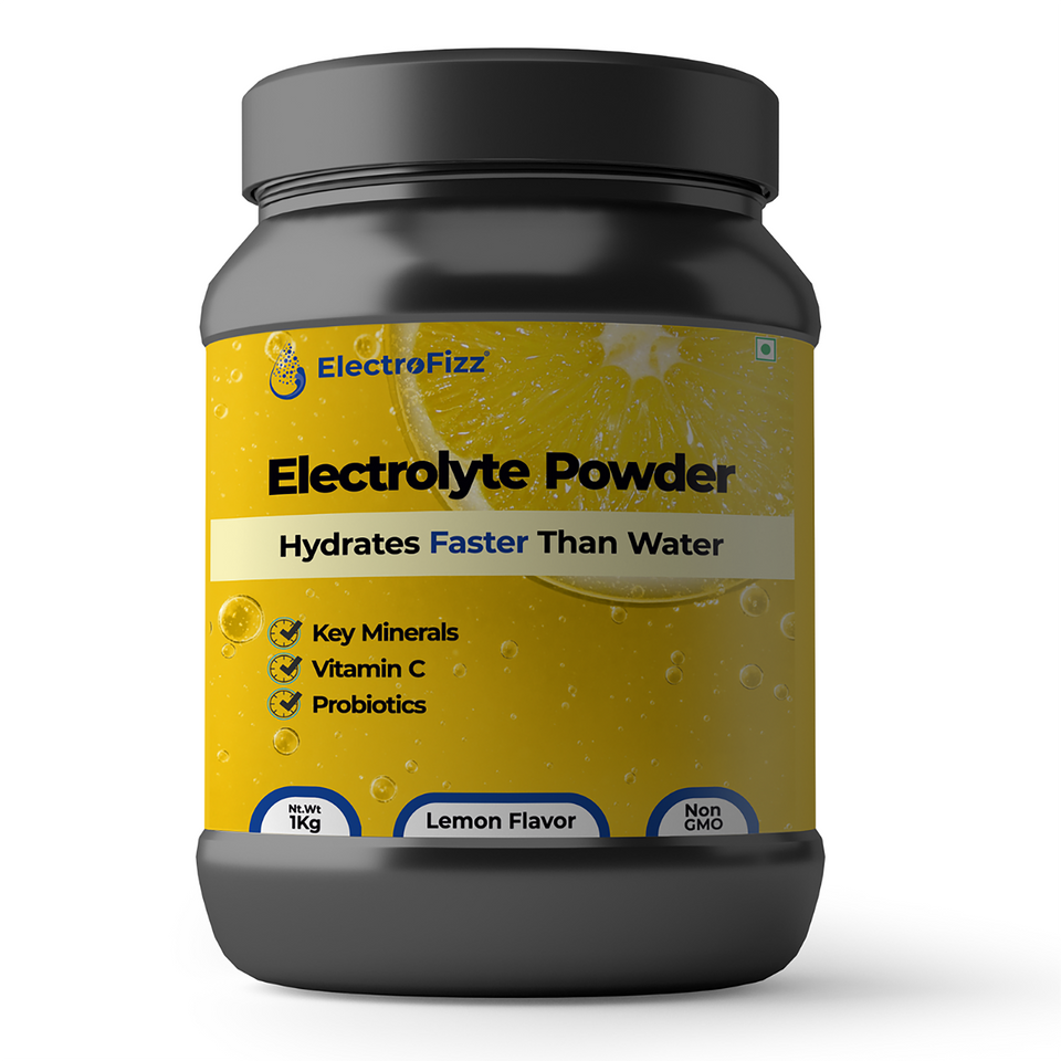 ElectroFizz Energy Drink Powder- Electrolytes, Vitamin C, Probiotics - Lemon 1Kg Jar