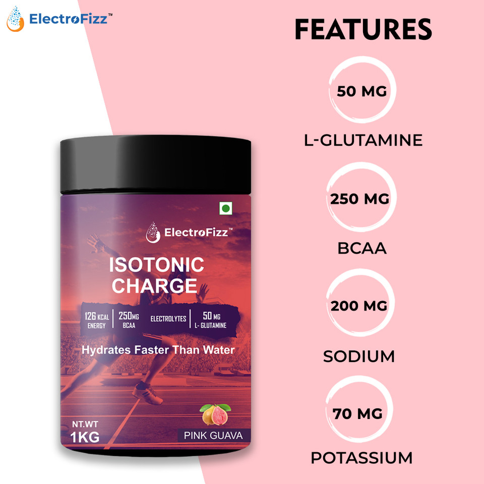 ElectroFizz Isotonic Energy Drink Powder For Endurance Sports & Fitness Activities, 1 Kg Pink Guava