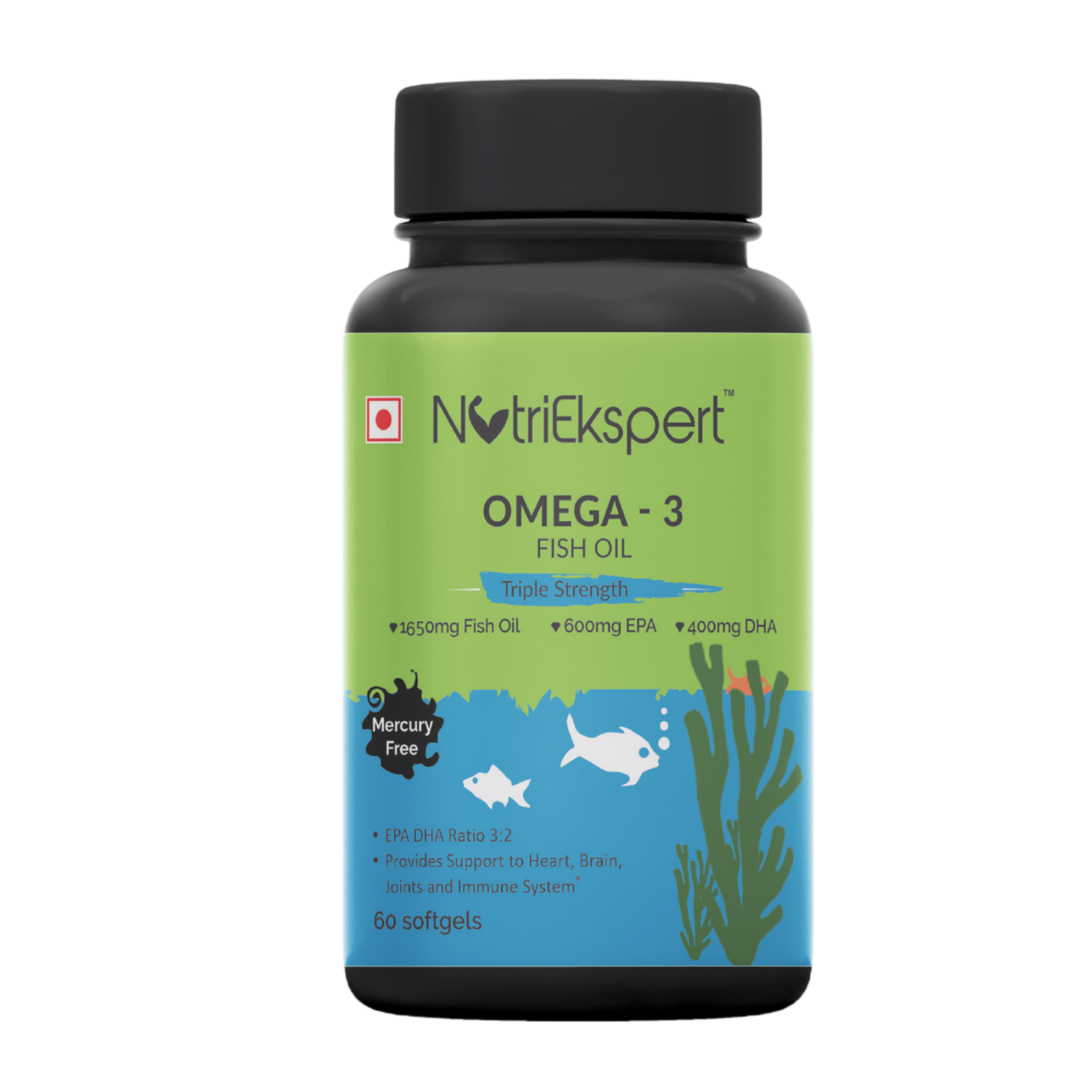 NutriEkspert Triple Strength Omega 3 Fish Oil 1650mg With 600Mg EPA & 400Mg DHA - 60 Softgels