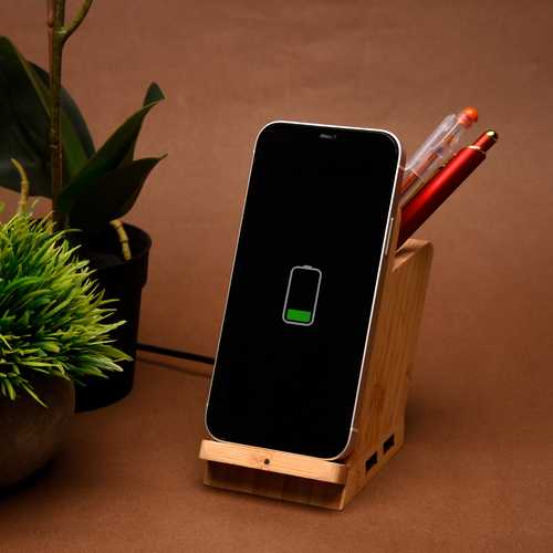 EKMATRA Maple 5W Wireless Charger & USB Hub With Pen Stand