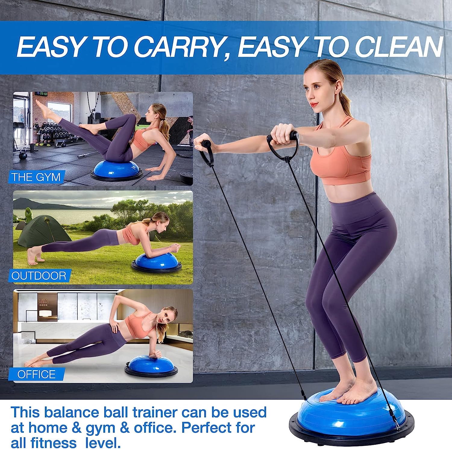 Healthtrek Anti Burst & Anti-Slip Balance Trainer Halt Stability Exercise Ball(60cm) 