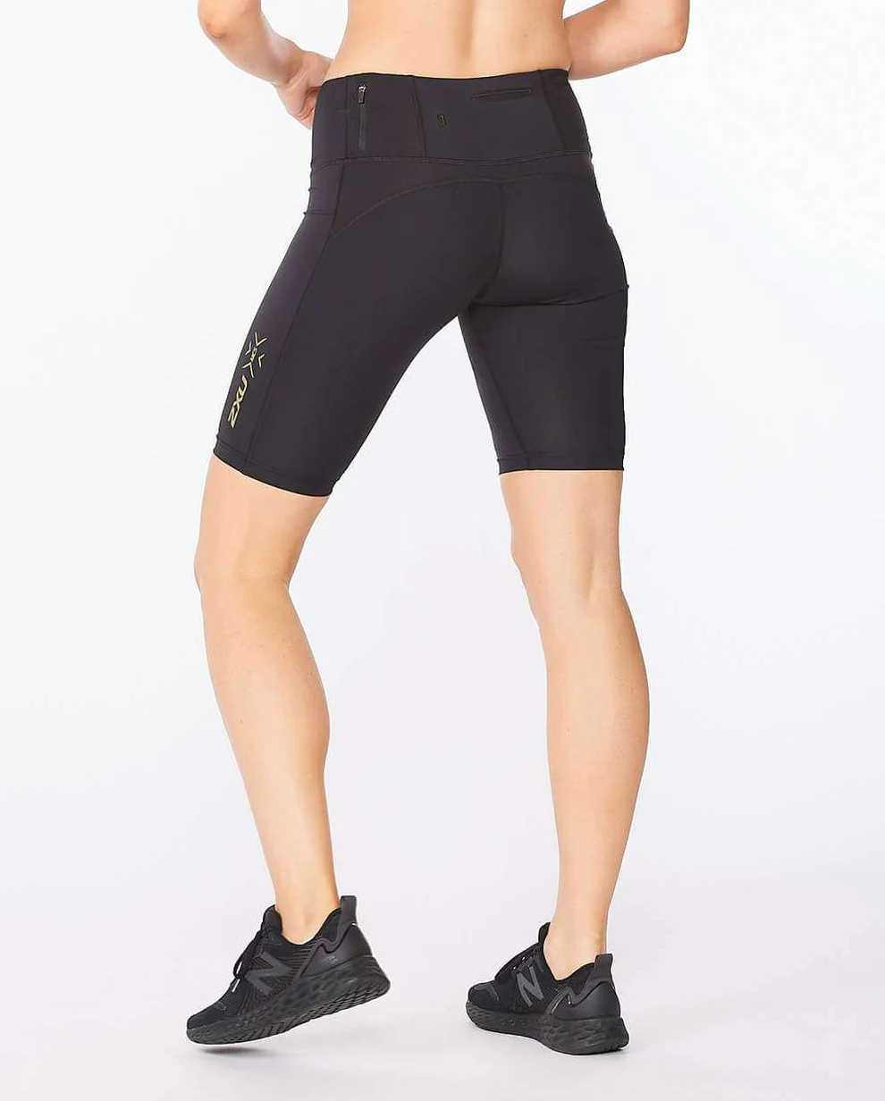 2XU Women's Light Speed Mid-Rise Compression Short Black / Gold Reflective WA6593b