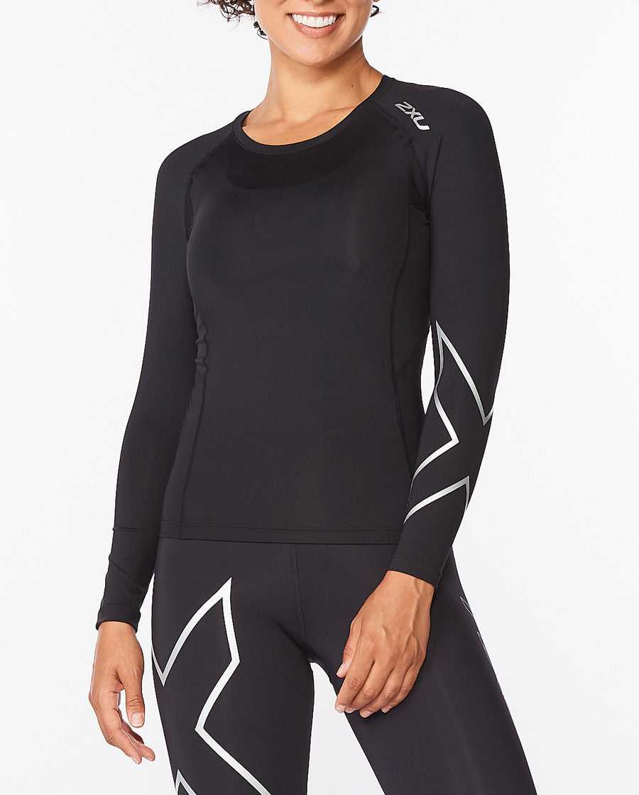 2XU Women's Core Compression Long Sleeve-Black/Silver WA6401a