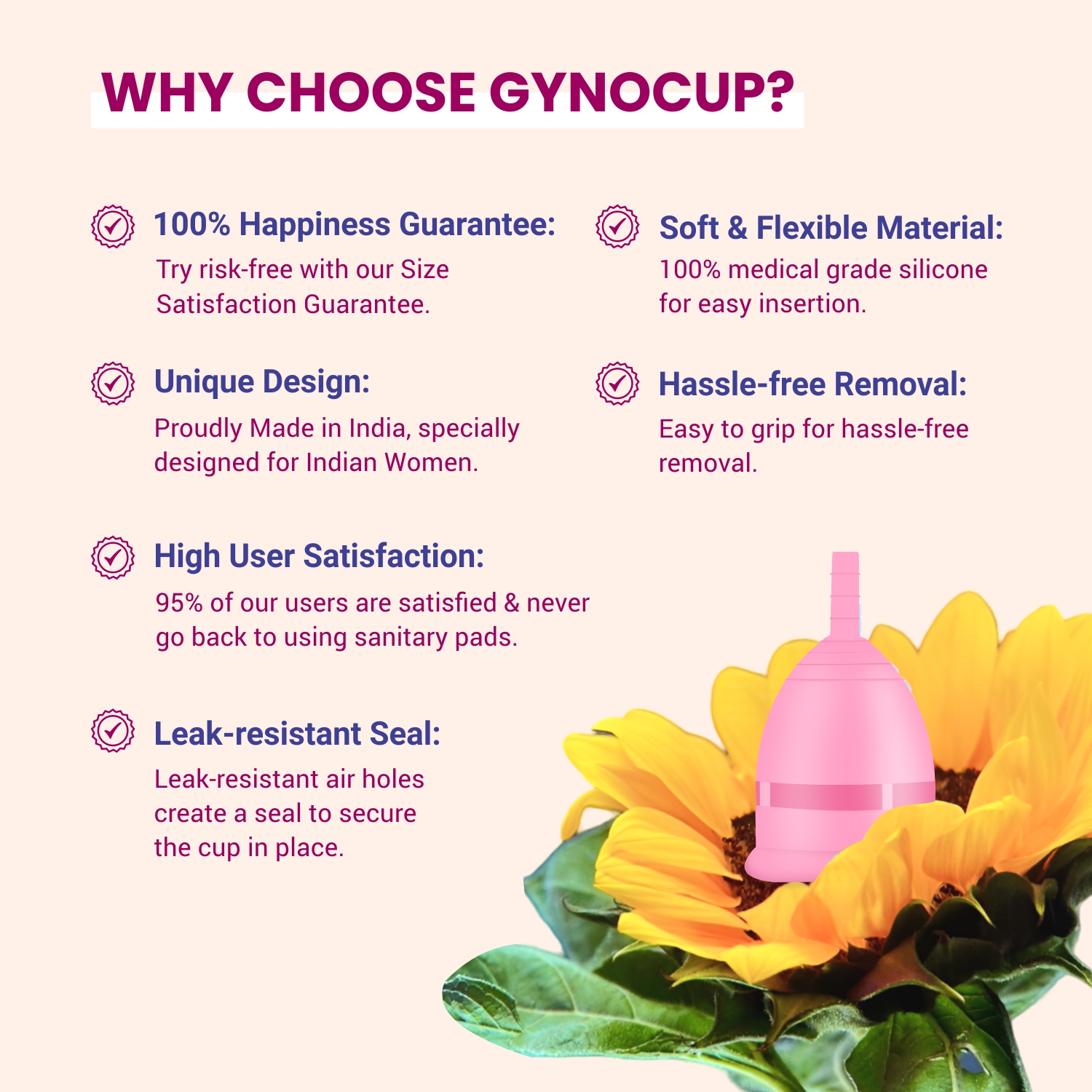 GynoCup Menstrual Cup & Sterilizer Container For Women Safe, Easy-To-Use & Comfortable (Pink)