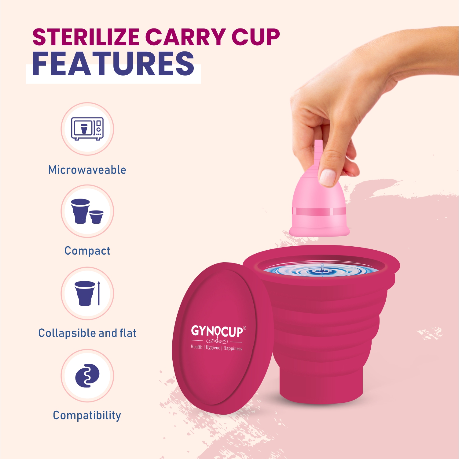 GynoCup Menstrual Cup & Sterilizer Container For Women Safe, Easy-To-Use & Comfortable (Pink)
