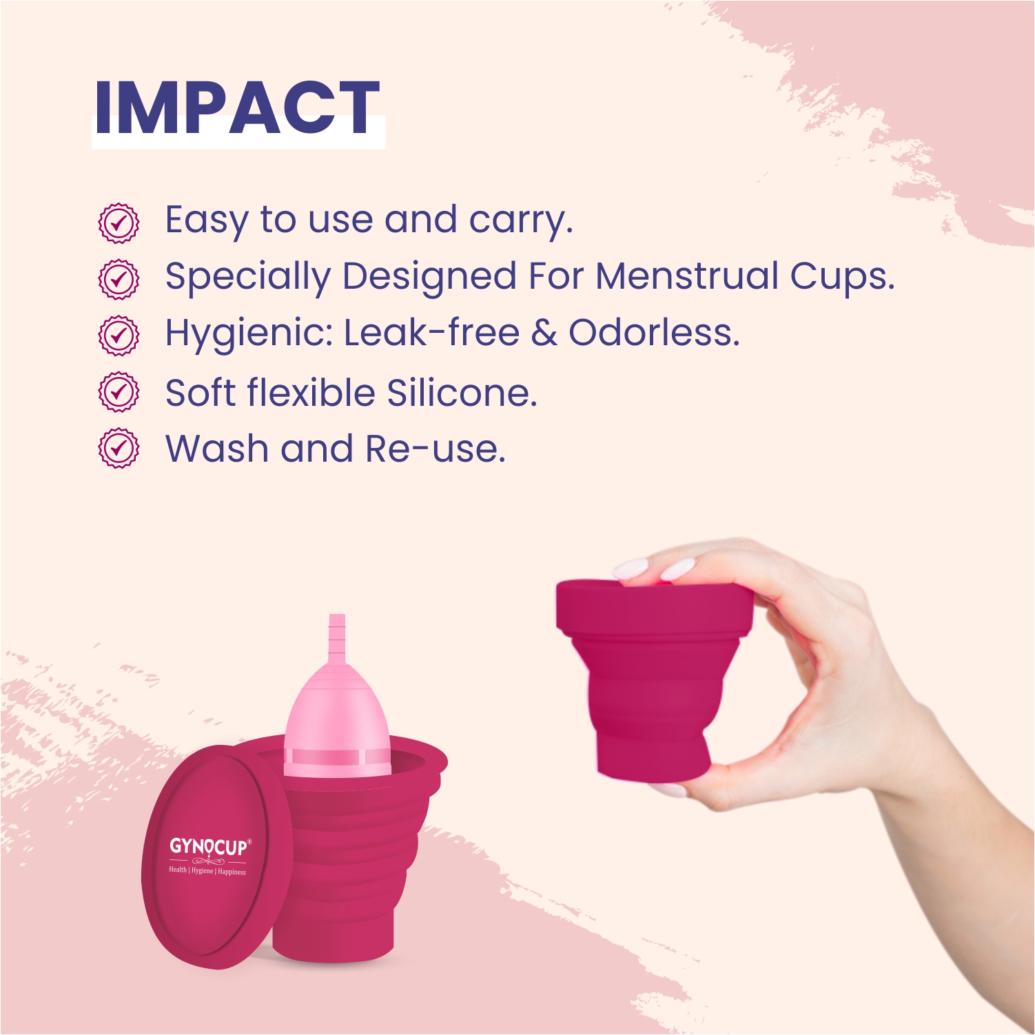 GynoCup Menstrual Cup & Sterilizer Container For Women Safe, Easy-To-Use & Comfortable (Pink)